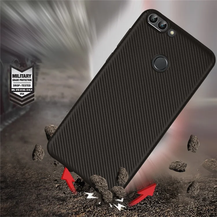 Carbon Fiber Texture Soft TPU Back Mobile Cover for Huawei P Smart/Enjoy 7S - Black
