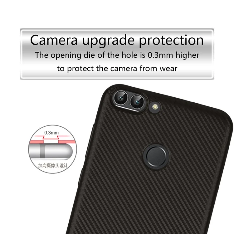 Carbon Fiber Texture Soft TPU Back Mobile Cover for Huawei P Smart/Enjoy 7S - Black