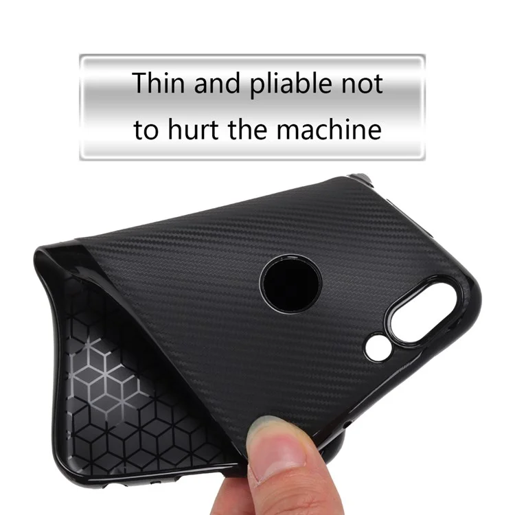 Carbon Fiber Texture Soft TPU Back Mobile Cover for Huawei P Smart/Enjoy 7S - Black