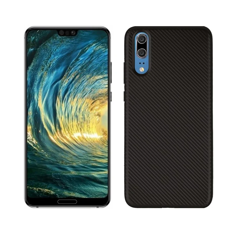 Carbon Fiber Texture Soft TPU Back Phone Case for Huawei P20 - Black