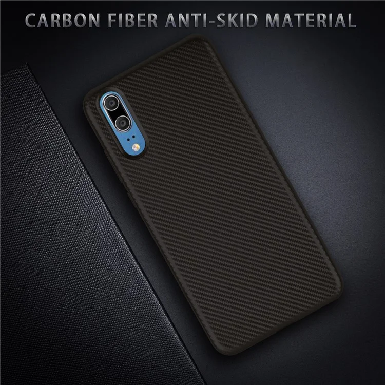 Carbon Fiber Texture Soft TPU Back Phone Case for Huawei P20 - Black