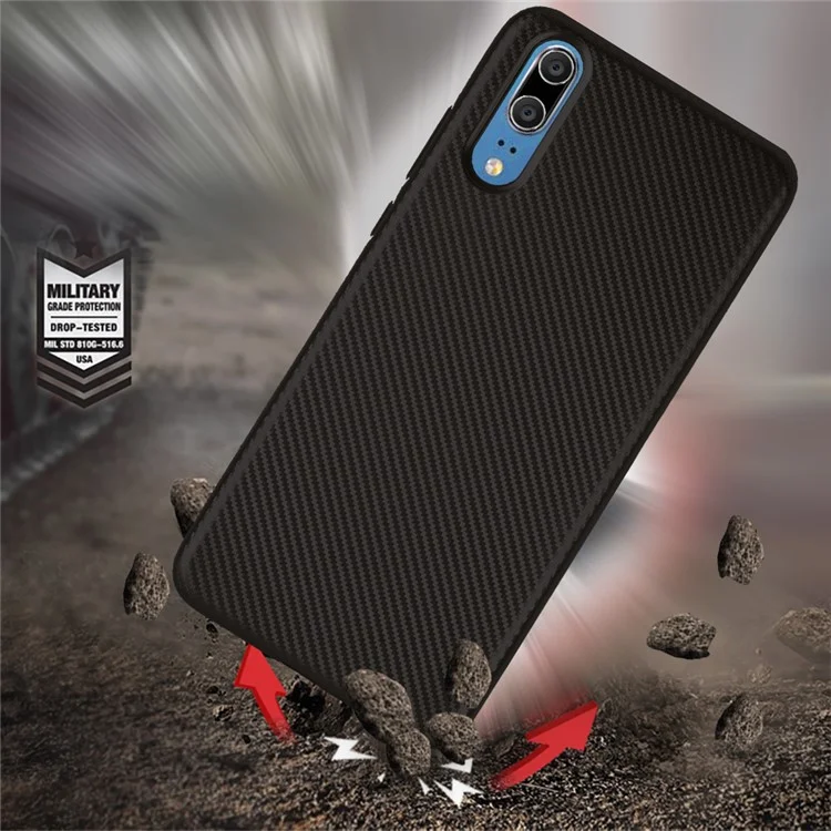 Carbon Fiber Texture Soft TPU Back Phone Case for Huawei P20 - Black