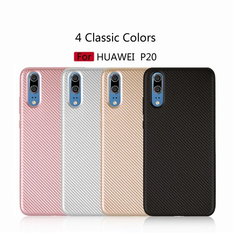 Carbon Fiber Texture Soft TPU Back Phone Case for Huawei P20 - Black