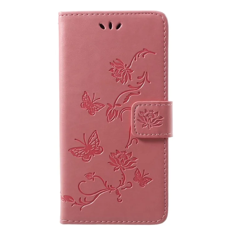 Impressão de Borboleta Folio Flip PU Casca de Telefone de Couro Para Huawei P20 Lite / Nova 3e - Rosa