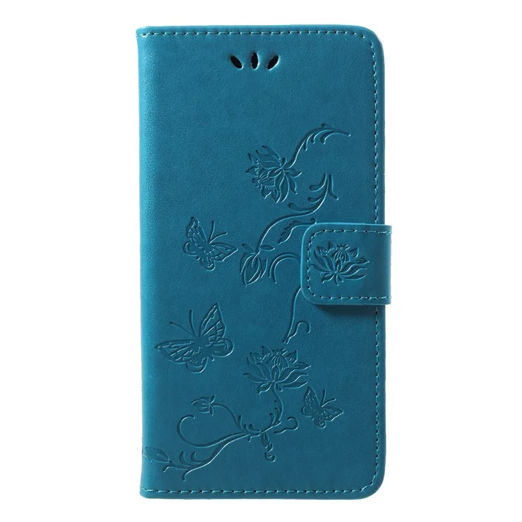 Imprint Butterfly Flower Card Holder Leather Phone Casing for Huawei P20 Lite / Nova 3e - Blue