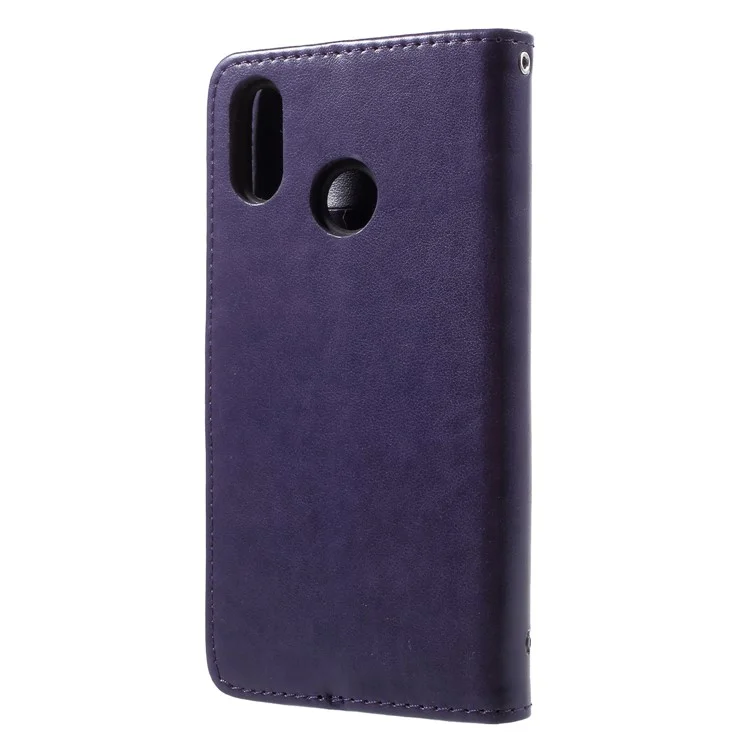 Impresión de la Cubierta Del Soporte de la Tarjeta de Cuero de Flores de Mariposa Para Huawei P20 Lite / Nova 3e - Morado Oscuro