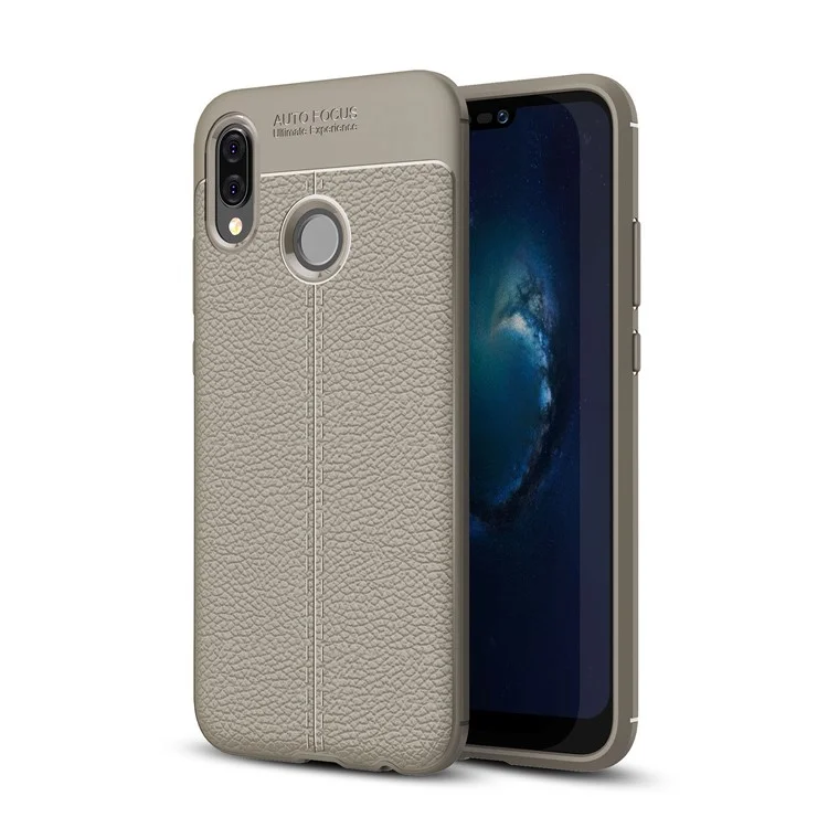 Litchi Grain PU Leather Skin TPU Back Case for Huawei P20 Lite / Nova 3e - Grey