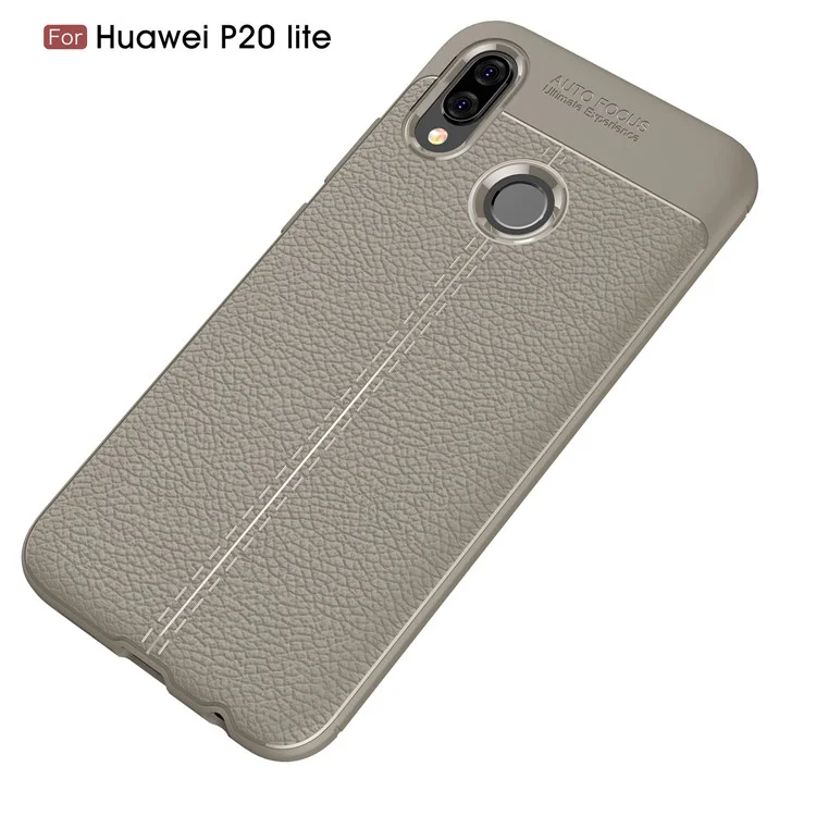 Litchi Grain PU Leather Skin TPU Back Case for Huawei P20 Lite / Nova 3e - Grey