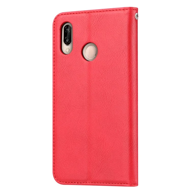 Auto-absorbed Leather Wallet Flip Case for Huawei P20 Lite / Nova 3e - Red