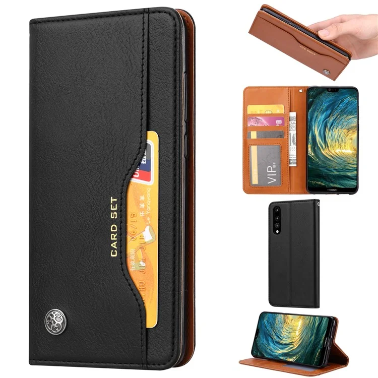 Auto-absorbed Leather Wallet Stand Case for Huawei P20 - Black