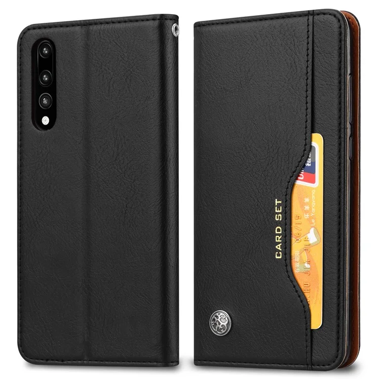 Caso de Carteira de Couro Absorvido Automaticamente Para Huawei P20 - Preto