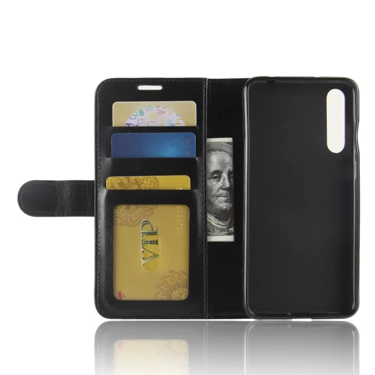 For Huawei P20 Pro Crazy Horse PU Leather Wallet Stand Case - Black