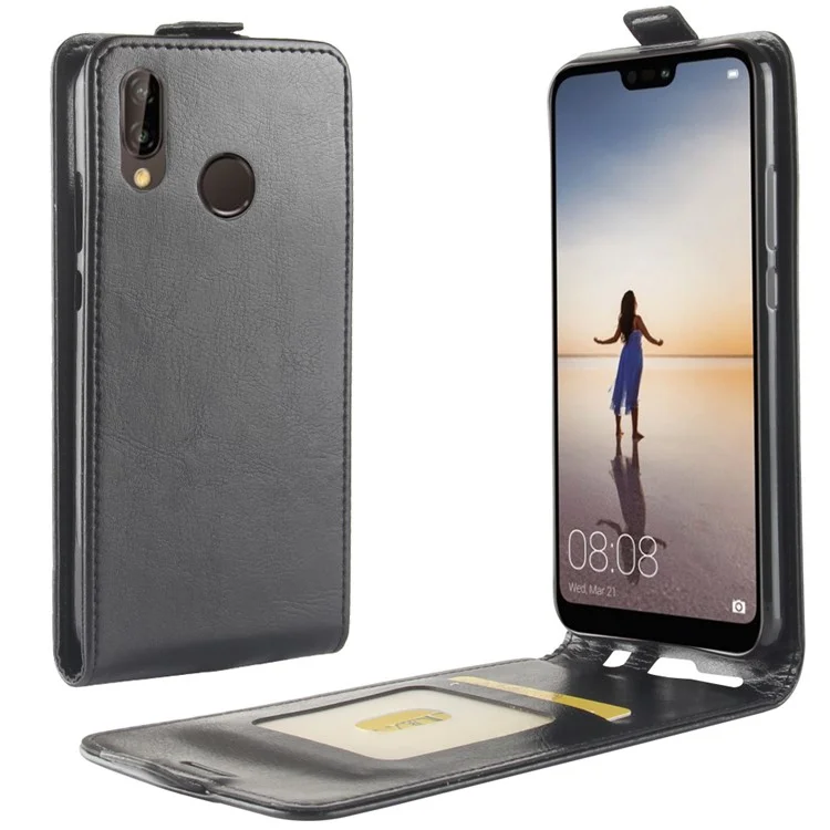 Crazy Horse Crazy Horse Vertical en Cuir Case de Carte de Carte Pour Huawei P20 Lite / Nova 3e - le Noir