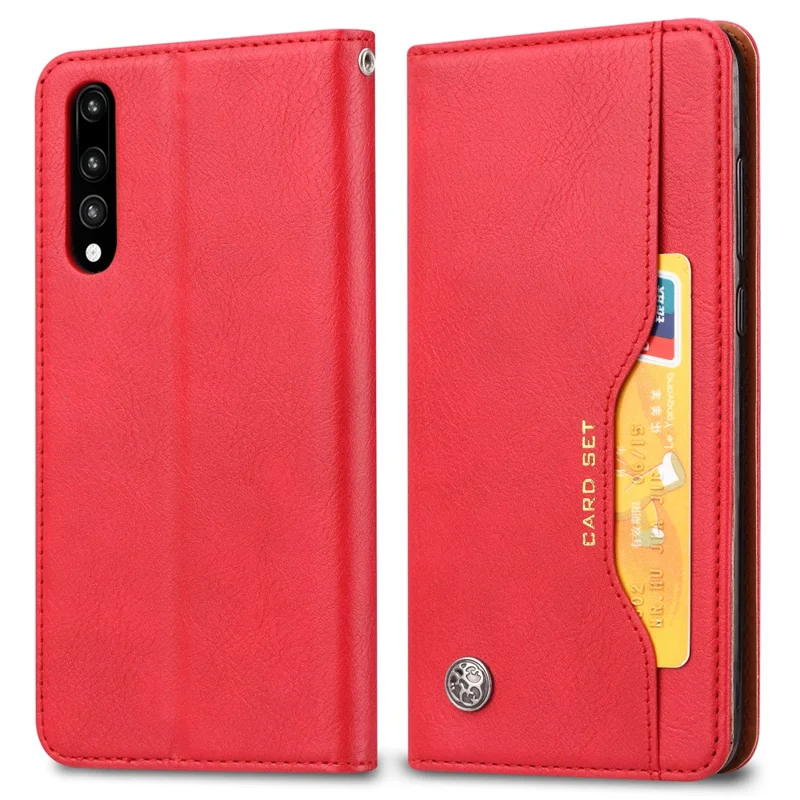 Auto-absorbed Leather Wallet Cell Phone Cover for Huawei P20 Pro - Red
