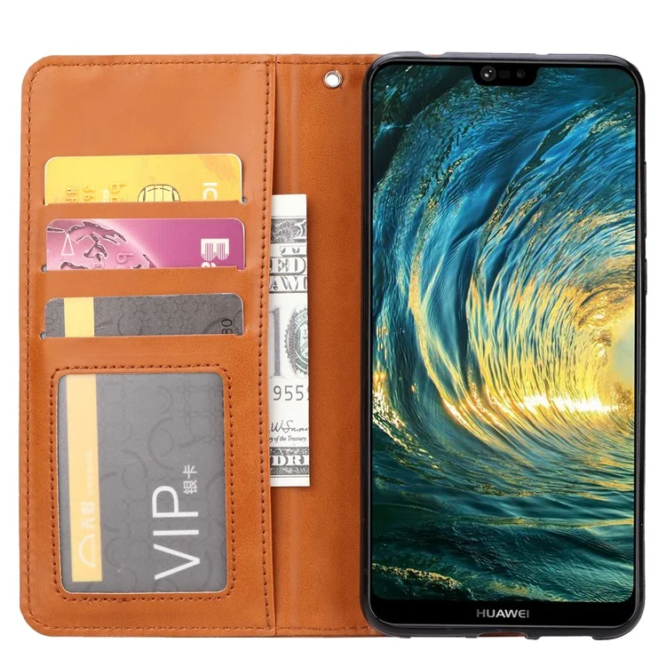 Auto-absorbiertes Lederbrieftasche Handy Handy Shell Für Huawei P20 Pro - Braun