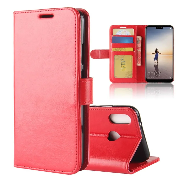 Crazy Horse Wallet Cuir Phone Case Pour Huawei P20 Lite / Nova 3e - Rouge