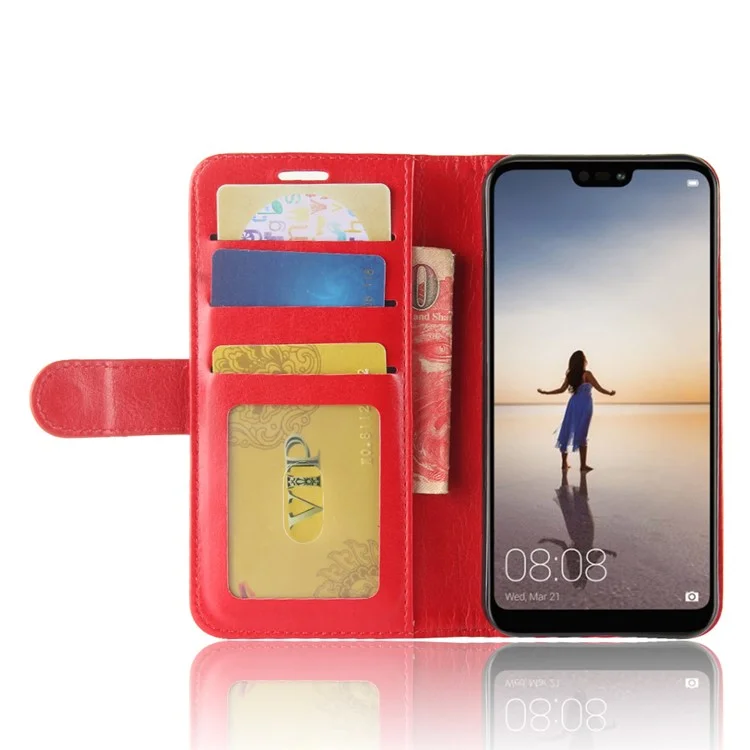 Celeba de Cuero de Billetera de Caballos de Caballos Para Huawei P20 Lite / Nova 3e - Rojo