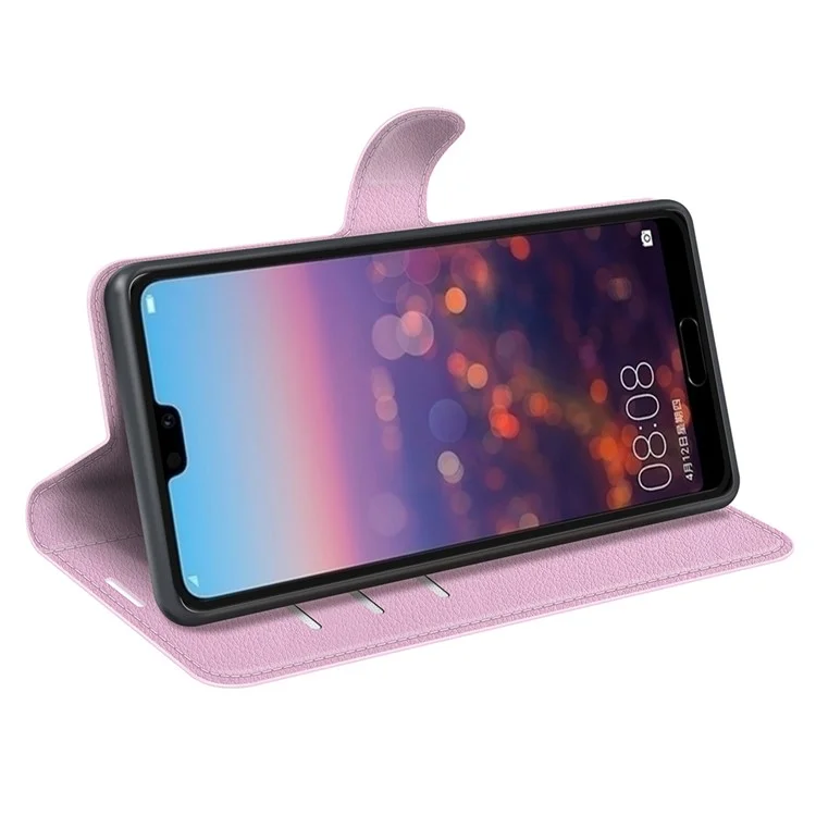 Para Huawei P20 Litchi Texture Wallet Stand Case de Teléfono de Cuero de Cuero - Rosado