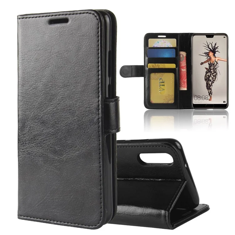 Crazy Horse Wallet Leder Stand Hülle Für Huawei P20 - Schwarz