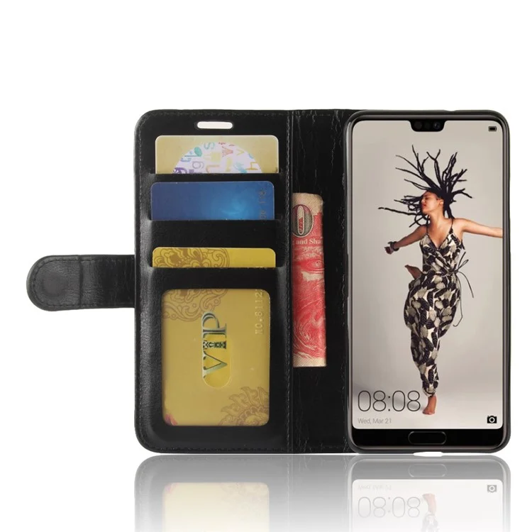 Crazy Horse Wallet Stand de Cuero Para Huawei P20 - Negro