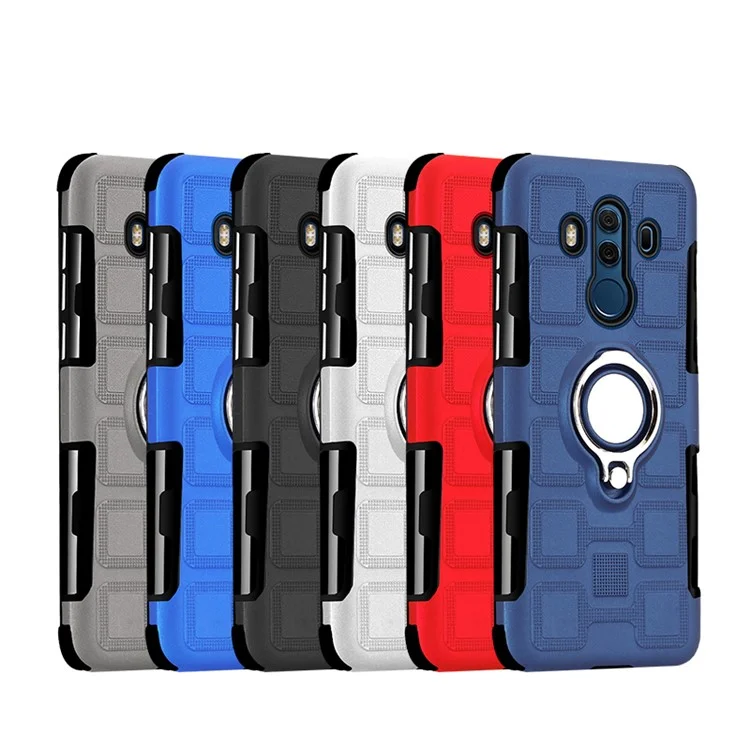 Geometric Design TPU PC Hybrid Case with Magnetic Car Mount Ring Holder for Huawei Mate 10 Pro - Black