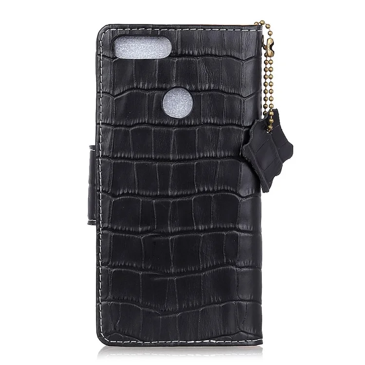 Crocodile Texture Genuine Leather Wallet Case for Huawei Honor 9 Lite / 9 Youth Edition - Black