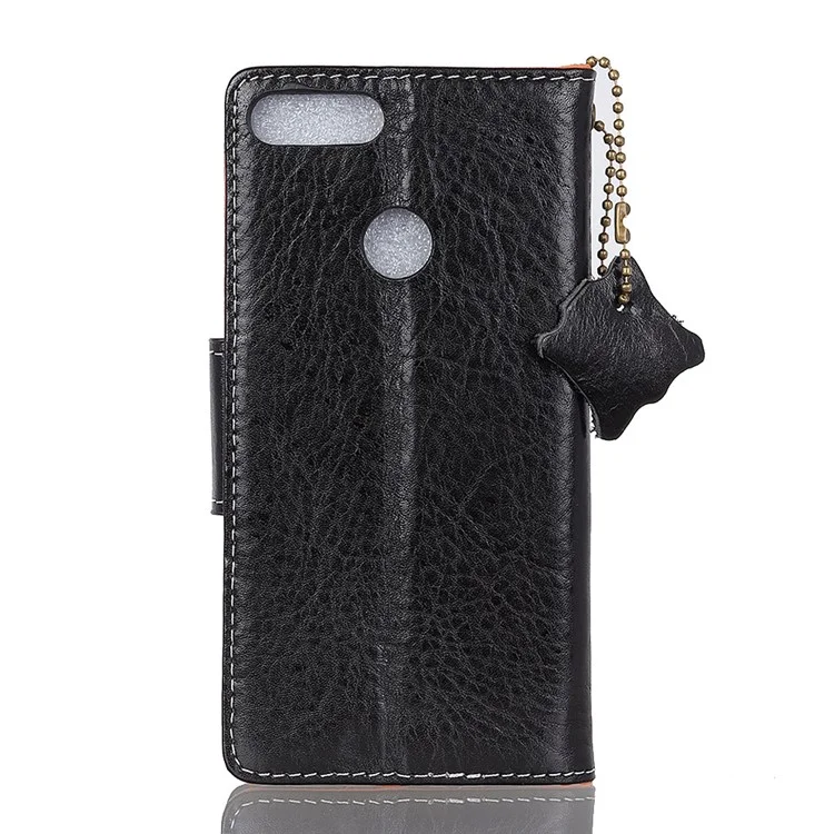 Genuine Leather Crazy Horse Flip Wallet Stand Cover for Huawei P Smart/Enjoy 7S - Black