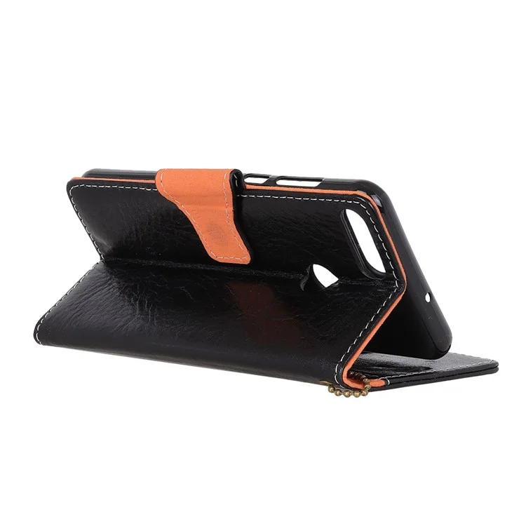 Genuine Leather Crazy Horse Flip Wallet Stand Cover for Huawei P Smart/Enjoy 7S - Black