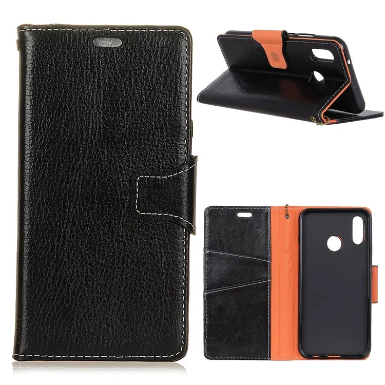Genuine Leather Crazy Horse Flip Wallet Stand Cover for Huawei P20 Lite/Nova 3e - Black