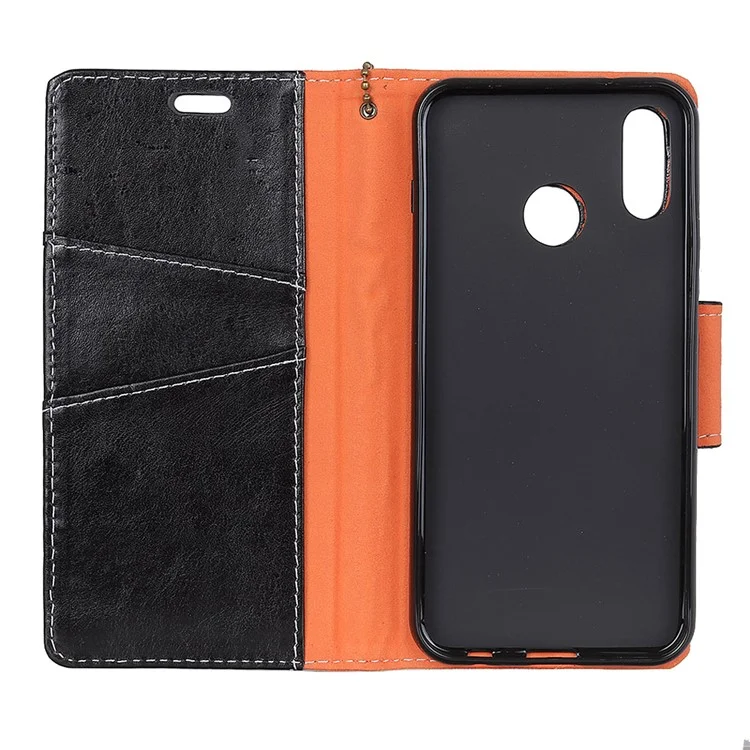 Genuine Leather Crazy Horse Flip Wallet Stand Cover for Huawei P20 Lite/Nova 3e - Black