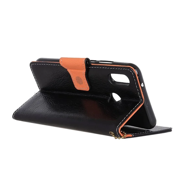 Genuine Leather Crazy Horse Flip Wallet Stand Cover for Huawei P20 Lite/Nova 3e - Black