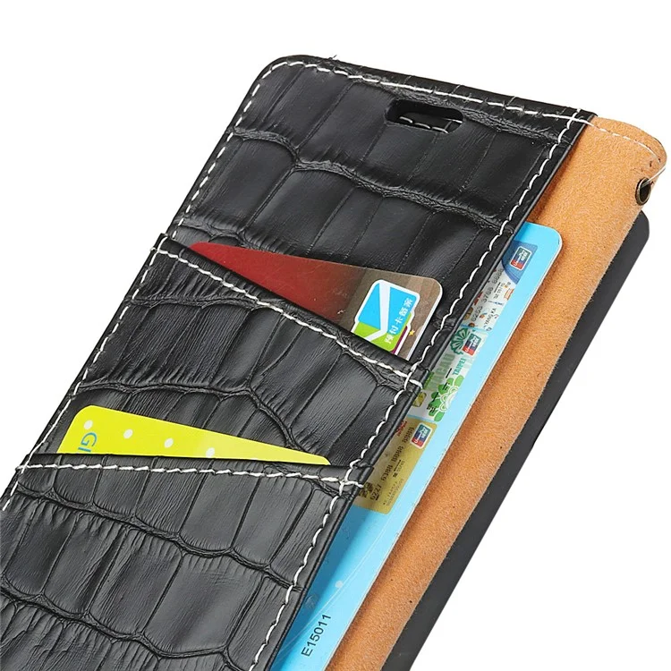 Crocodile Texture Genuine Leather Wallet Stand Case for Huawei P20 Lite/Nova 3e - Black