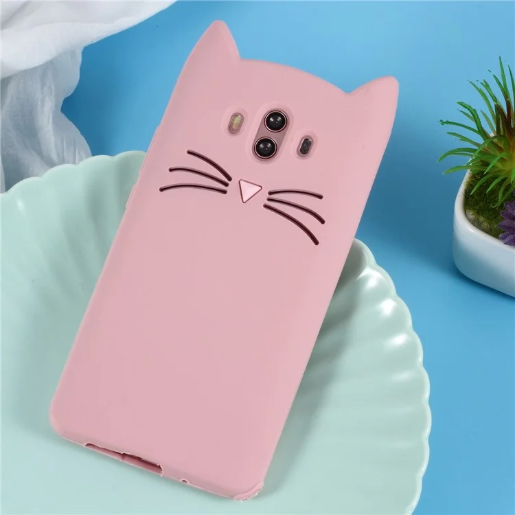 3D Moustache Cat Silicone Case for Huawei Mate 10 - Pink
