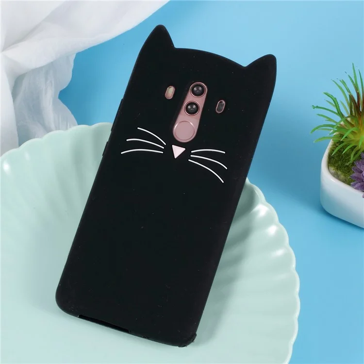 3D Moustache Cat Silicone Case for Huawei Mate 10 Pro - Black