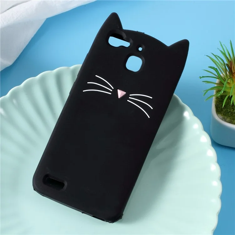 3D Moustache Cat Silicone Cover for Huawei Enjoy 5s / GR3 - Black