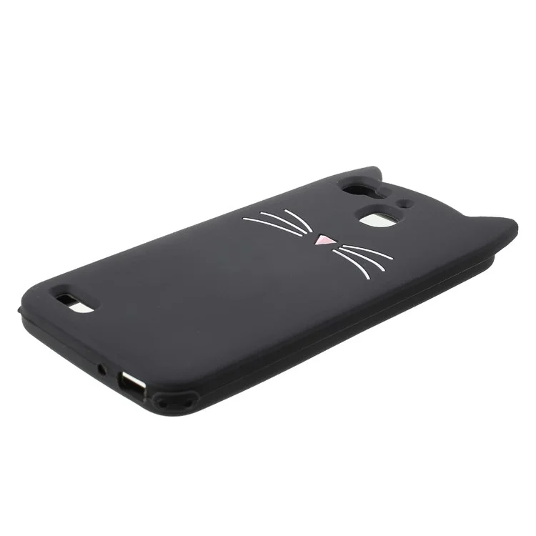 3D Moustache Cat Silicone Cover for Huawei Enjoy 5s / GR3 - Black