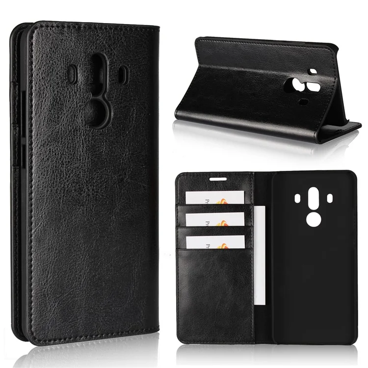 Crazy Horse Genuine Leather Wallet Case for Huawei Mate 10 Pro - Black