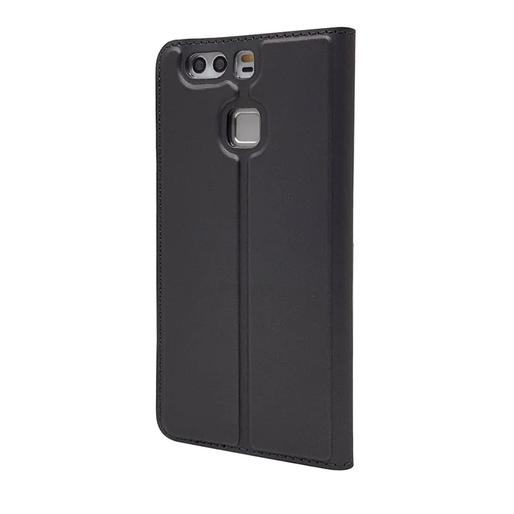 For Huawei P9 Magnetic Attraction Card Holder PU Leather Stand Case - Black