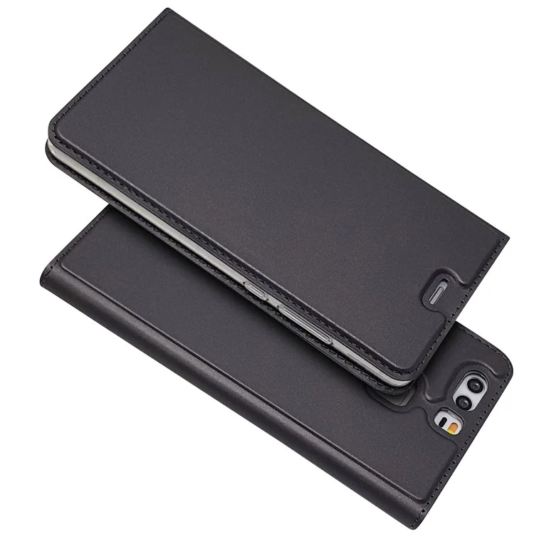 For Huawei P9 Magnetic Attraction Card Holder PU Leather Stand Case - Black