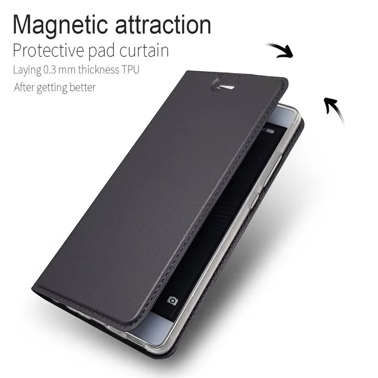For Huawei P9 Magnetic Attraction Card Holder PU Leather Stand Case - Black