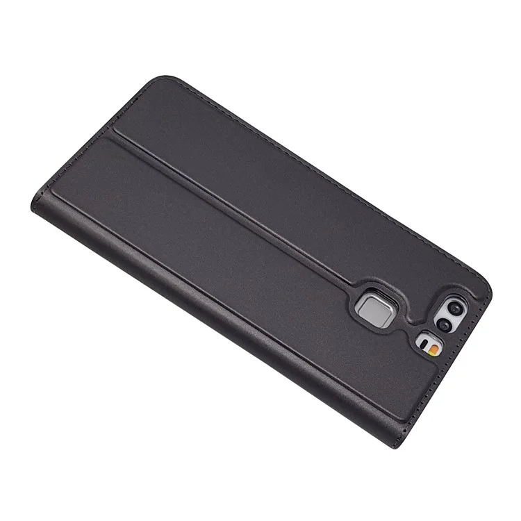 For Huawei P9 Magnetic Attraction Card Holder PU Leather Stand Case - Black