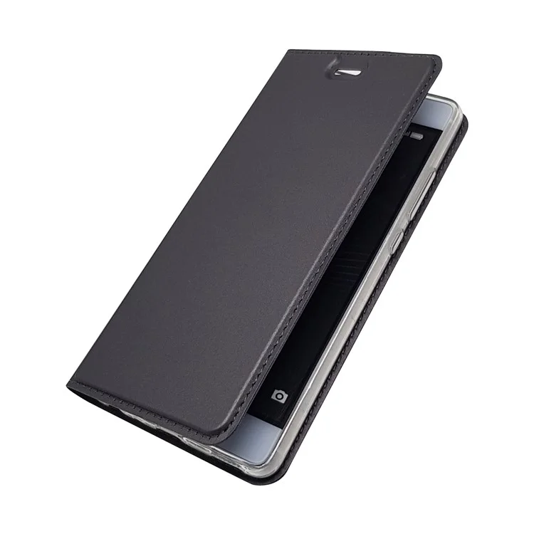 For Huawei P9 Magnetic Attraction Card Holder PU Leather Stand Case - Black