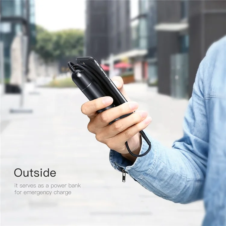 BASEUS Energy 2 in 1 2500mAh Power Bank 2.4A Data Sync Charge Cable for iPhone iPad - Black