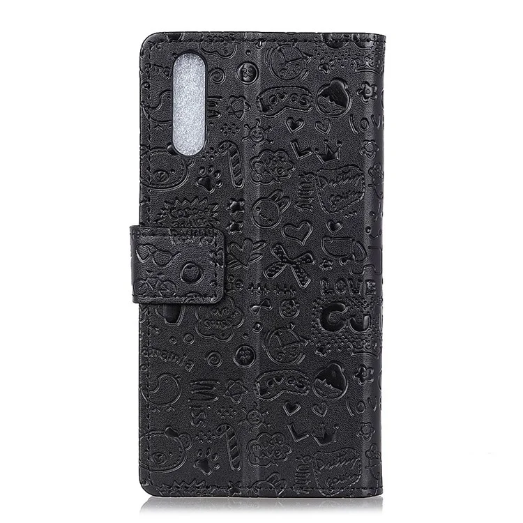 Cartoon Graffiti Leather Wallet Case for Huawei P20 - Black