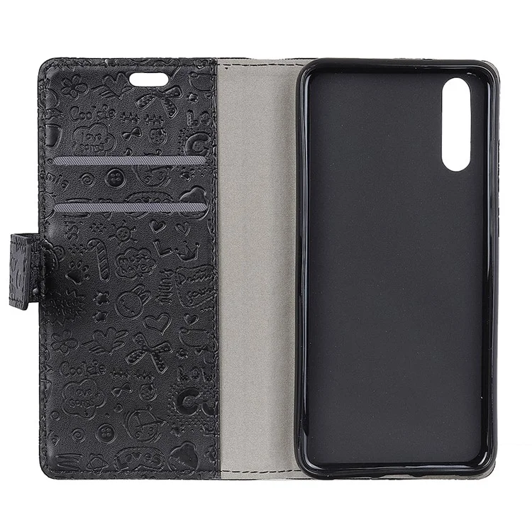 Cartoon Graffiti Leather Wallet Case for Huawei P20 - Black