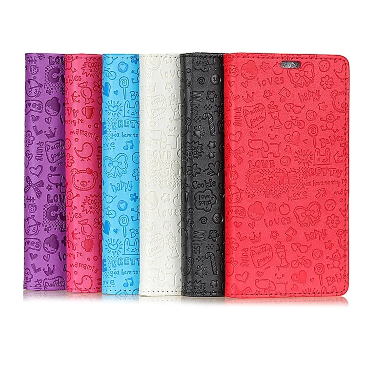 Cartoon Graffiti Leather Wallet Case for Huawei P20 - Black