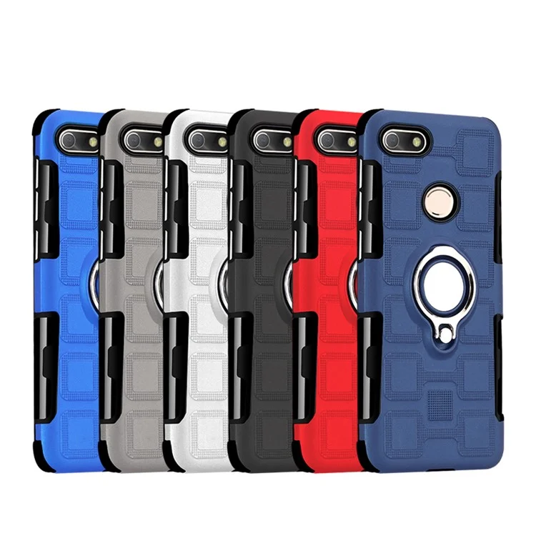 Geometric Design TPU + PC Hybrid Case with Magnetic Kickstand for Huawei P9 lite mini / Y6 Pro (2017) / Enjoy 7 - Black