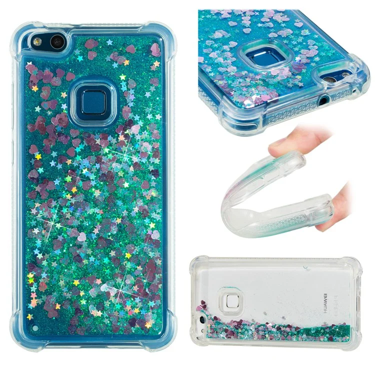 Dynamic Glitter Powder Sequins TPU Shockproof Case for Huawei P10 Lite - Cyan