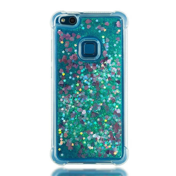 Dynamic Glitter Powder Sequins TPU Shockproof Case for Huawei P10 Lite - Cyan