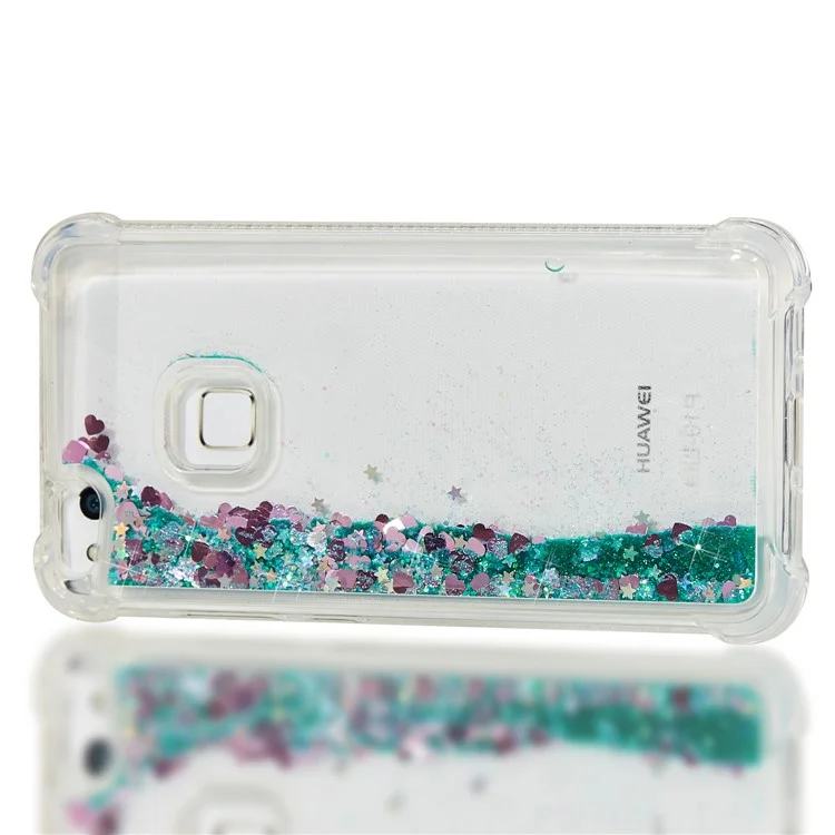 Dynamic Glitter Powder Sequins TPU Shockproof Case for Huawei P10 Lite - Cyan
